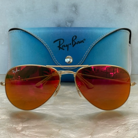 Ray-Ban Accessories - Ray Ban Aviator Orange/Pink mirror Polarized Sunglasses